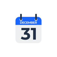 Flat vector calendar icon with the date 31th december.
