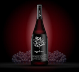 Mock-up bottles of wine on a dark background.