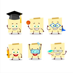 School student of pale yellow sticky notes cartoon character with various expressions