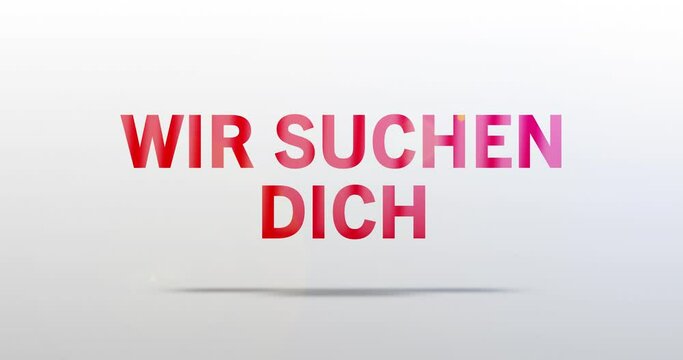 Wir suchen dich. Partikel Logo. Text Animation. Rotes Wort auf grauem Hintergrund. Hochwertiges Intro
