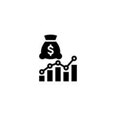 Profit Icon in black flat glyph, filled style isolated on white background