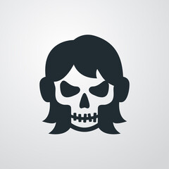 Feliz Halloween. Día de los muertos. Disfraz de zombi. Cabeza de mujer joven con máscara de calavera en fondo gris
