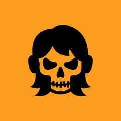 Feliz Halloween. Día de los muertos. Disfraz de zombi. Cabeza de mujer joven con máscara de calavera en fondo naranja