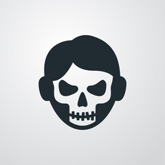 Feliz Halloween. Día de los muertos. Disfraz de zombi. Cabeza de hombre joven con máscara de calavera en fondo gris