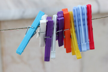 Colored Clothes Pins Clothes Line Rope