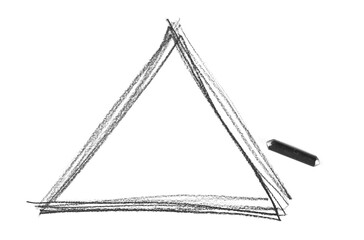 Graphite stick with triangle hatching, sketching isolated on white background, top view