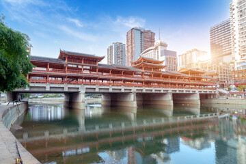 Naklejka premium A bridge with ethnic characteristics, Duyun, Guizhou, China.