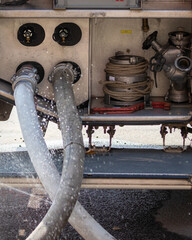Fire engine rescue equipment. Pumps and hoses.