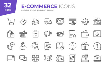 Fototapeta na wymiar E-Commerce Line Icons. Editable Stroke. Pixel Perfect.