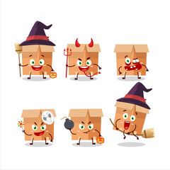 Halloween expression emoticons with cartoon character of office boxes