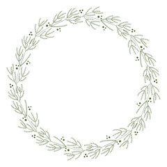 A Wreath with green twigs. The Wreath is isolated on the 

white background for your creative design. 


