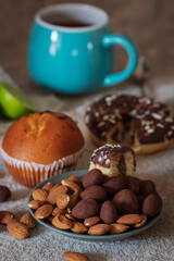 appetizing composition with nuts and chocolate