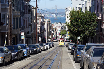 The vintage tram in San Francisco city, West coast, United States