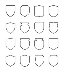 Set of outlined shield icons. Isolated protection and safety vector symbols.