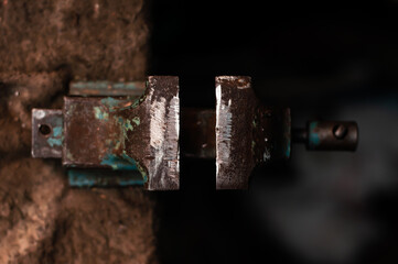 Iron working vice locksmith rotary in the garage