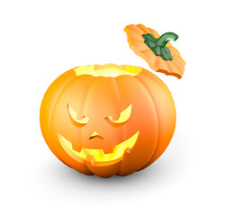 pumpkin with his hat off and an angry face. Halloween. Isolated on white background. 3d render
