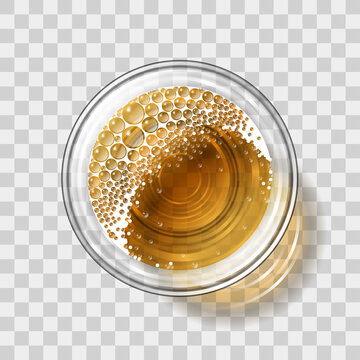 A Glass With Beer On A Transparent Background. Top View. Transparent Glass With A Drink. View From Above.