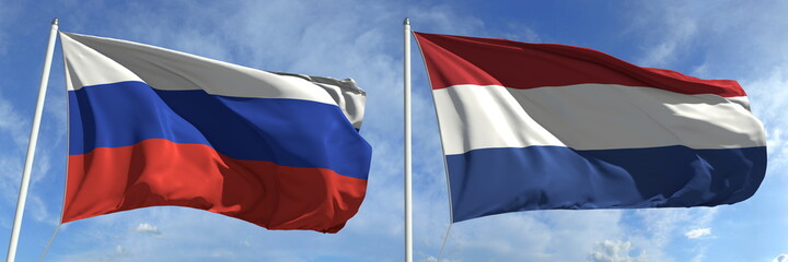 National flags of Russia and Netherlands, 3d rendering