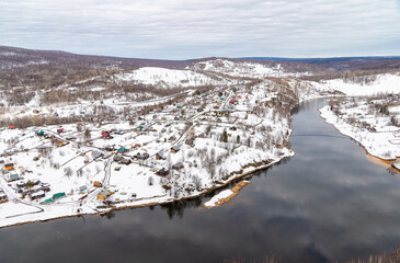 Panoramic view of the Ural river in late spring