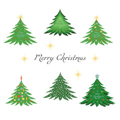 set of Christmas trees. Christmas tree. Decorated Christmas tree. Isolated vector illustrations.