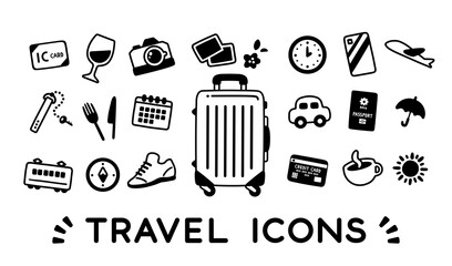 Trip icons set / simple / buttons / cute / black and white
