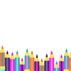 Colorful pencils on a white background. Template for your text. Vector illustration.