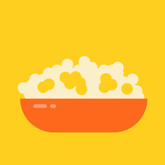 Plate of popcorn icon isolated on a yellow background. Vector illustration.