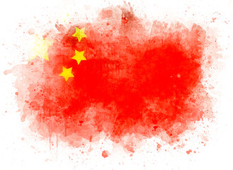 China flag on white paper, watercolor illustration