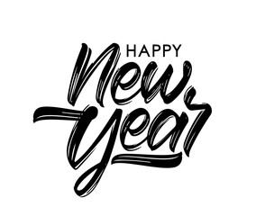 Fototapeta premium Vector Handwritten textured brush paint lettering composition of Happy New Year on white background