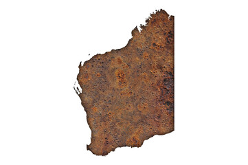 Karte von Western Australia auf rostigem Metall