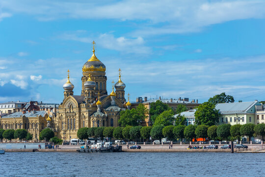Saint Petersburg, view of Lieutenant Schmidt embankment in the area of Church of the assumption Metochion in the Kozelsk Optina