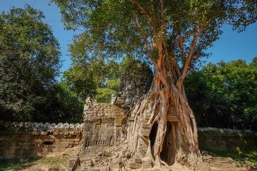 Fototapeta na wymiar Ancient ruins of Ta Som temple in Angkor complex, Siem Reap, Cambodia. 