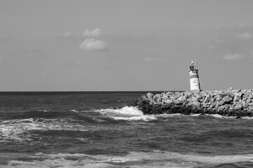 Agva lighthouse. Waves hitting the rocks