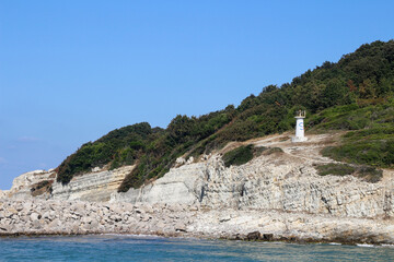 Agva lighthouse. Waves hitting the rocks