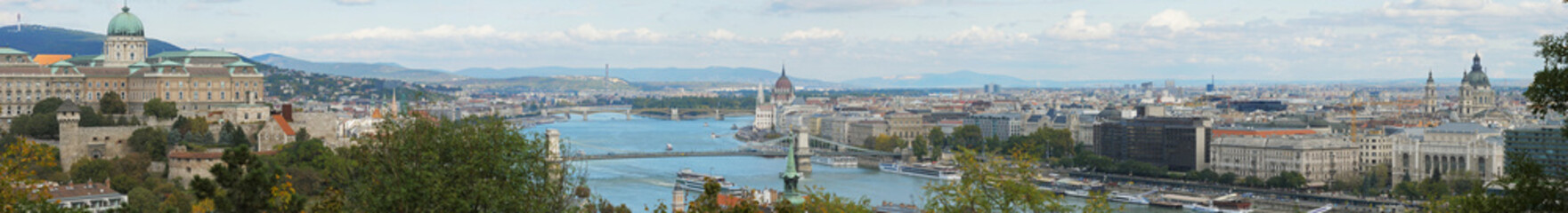 Fototapeta na wymiar Top view wide panorama of Budapest city