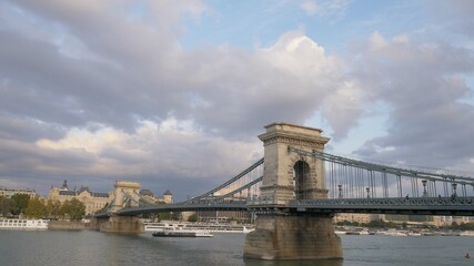 Szechenyi Chain Bridge over River Danube in Budapest city