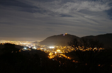 Brasov city center lights night panorama