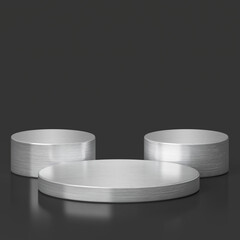 stainless podiums for showing product with grey background.3d rendering