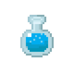 Blue potion pixel art. Vector Picture.