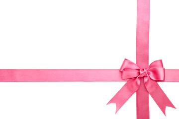 Pink ribbon with bow isolated on a white background.