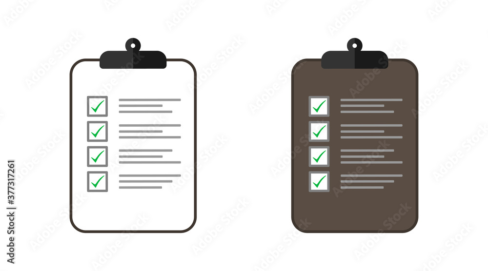Poster clipboard with checklist and check marks. clipboard and marks in flat design. vector illustration