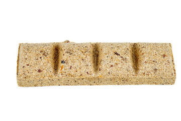 Wooden pressed briquet on a white isolated background.