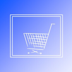 Cart for products and goods inside a square frame on a gradient background. Digital illustration