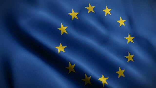 european union flag closeup blowing in wind