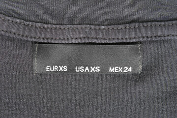 XS size clothing label