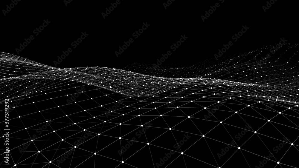 Poster black background for presentation. abstract dynamic wave of many particles and lines. vector perspec