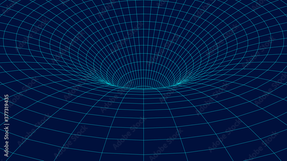 Poster wireframe abstract tunnel. 3d vector wormhole with a mesh structure. vortex. vector perspective grid