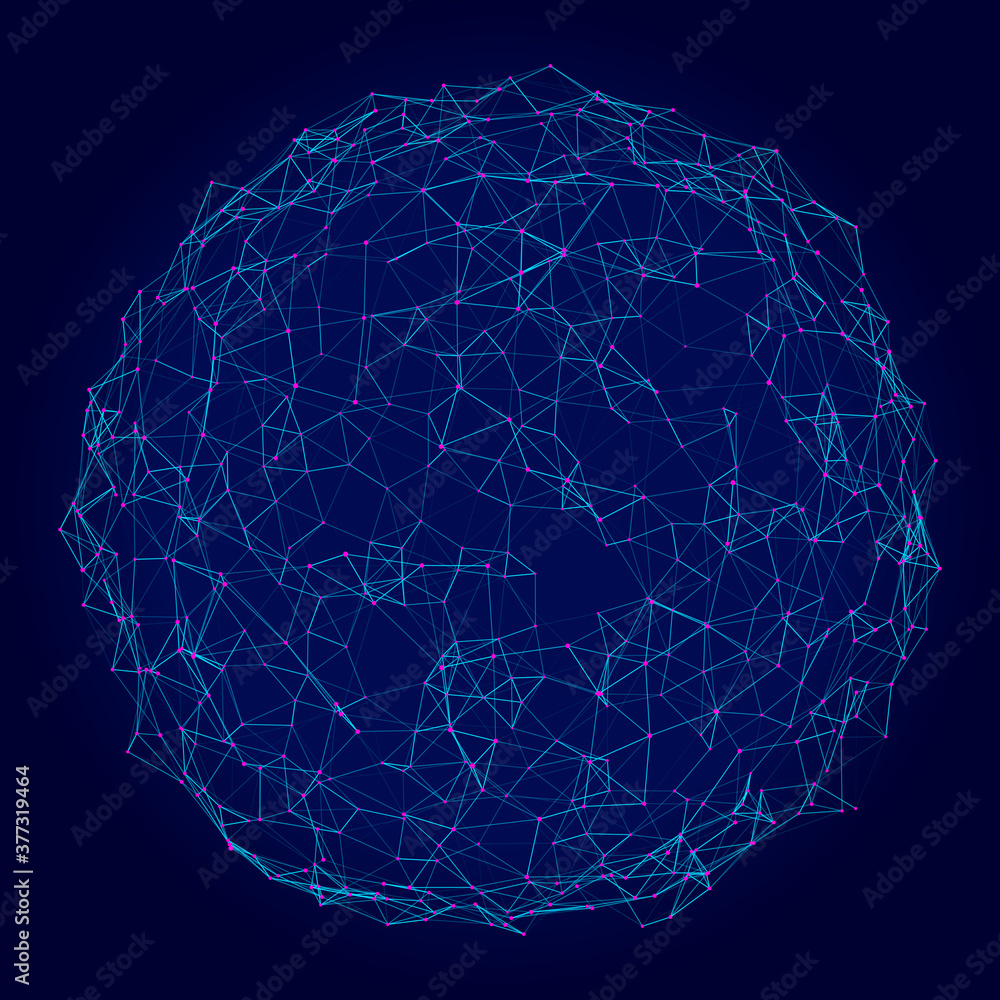 Poster abstract sphere of multiple points and lines. globe or ball. digital technology. illustration in spa