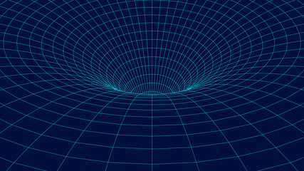 Wireframe abstract tunnel. 3D vector wormhole with a mesh structure. Vortex. Vector perspective grid.