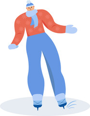 Vector illustration of a skating man on an ice rink.